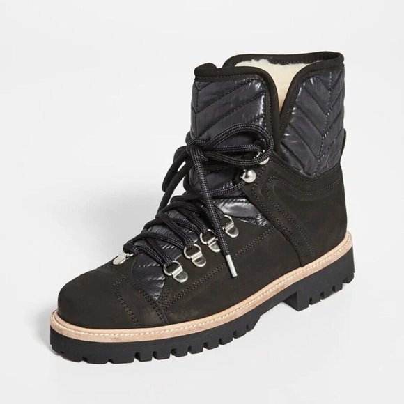 $450 GANNI Suede Quilted-canvas Ankle Boots COMBAT SHERPA COZY